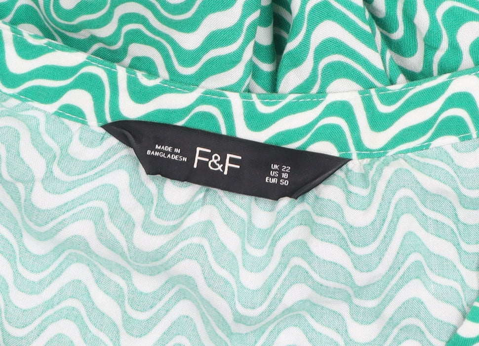 F&F Women’s Green Geometric Viscose Tunic Blouse UK 22