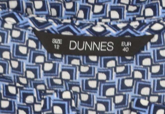 Dunnes Women Blue Geometric Long Sleeve V-Neck Blouse Size 12