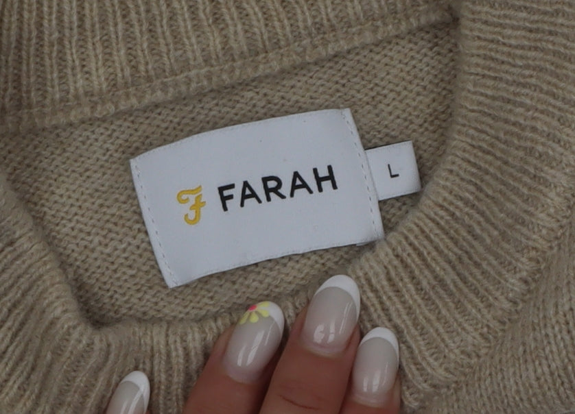 Farah Women Beige Lambswool Crew Neck Pullover Jumper L