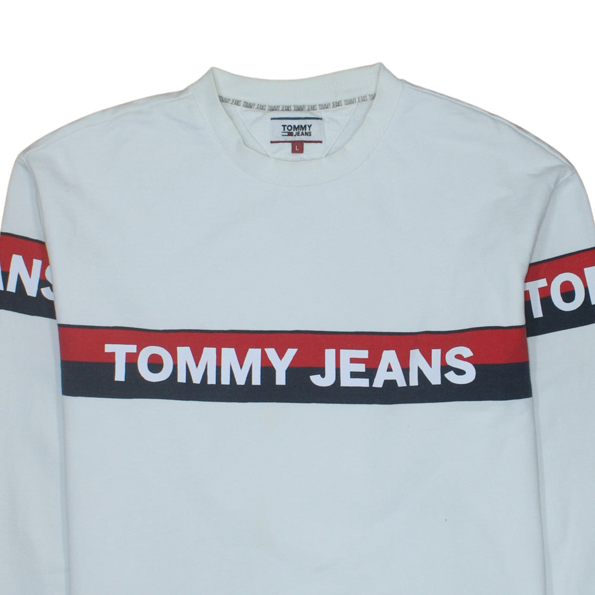 Tommy Jeans Men's White Logo Crew Neck Sweatshirt Size L