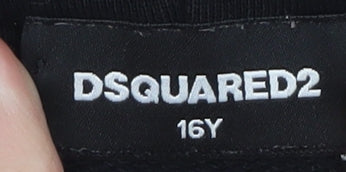 Dsquared2 Boys Black Full Zip Hoodie 16 Years Cotton Blend Graphic Print