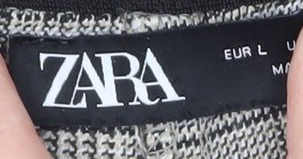Zara Womens Grey Check Slim Trousers Size L Plaid Workwear