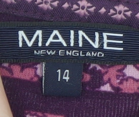 Maine New England Women's Purple Striped Long Sleeve Cotton T-Shirt Size 14