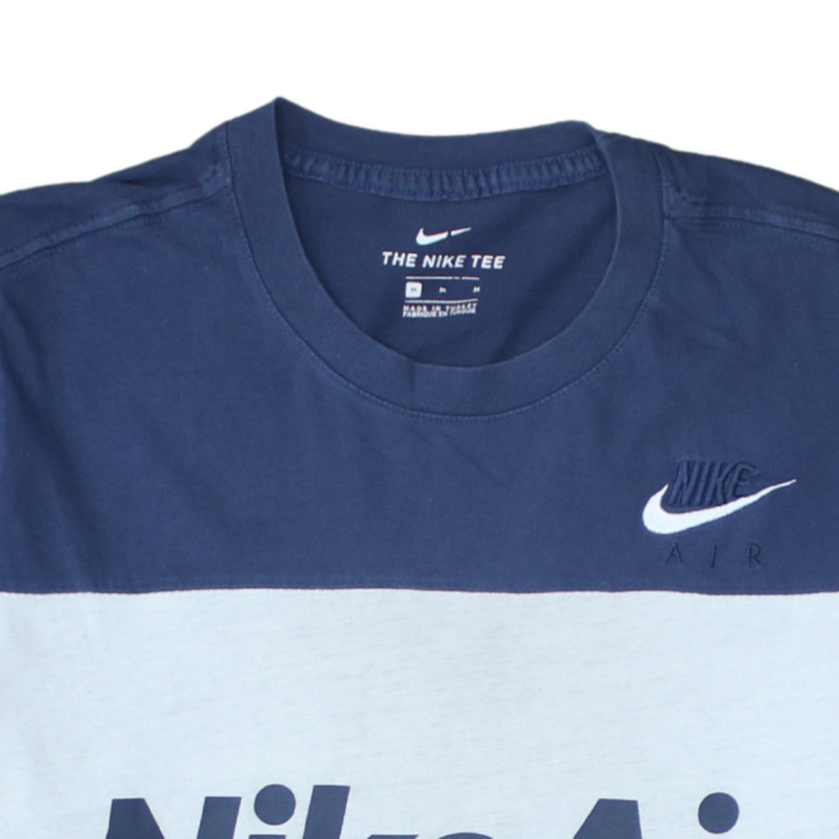 Nike Men's Blue Colourblock Air Logo Crew Neck T-Shirt Size M