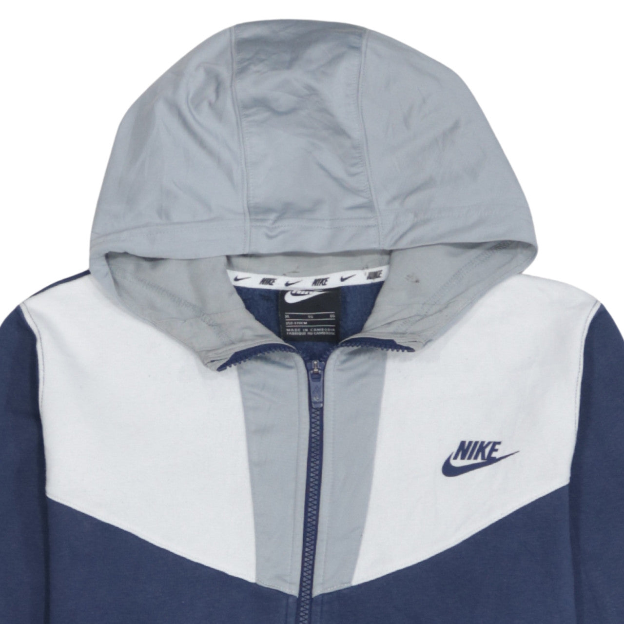 Nike Boys Blue Full Zip Hoodie XL 158-170cm Colourblock Cotton Blend