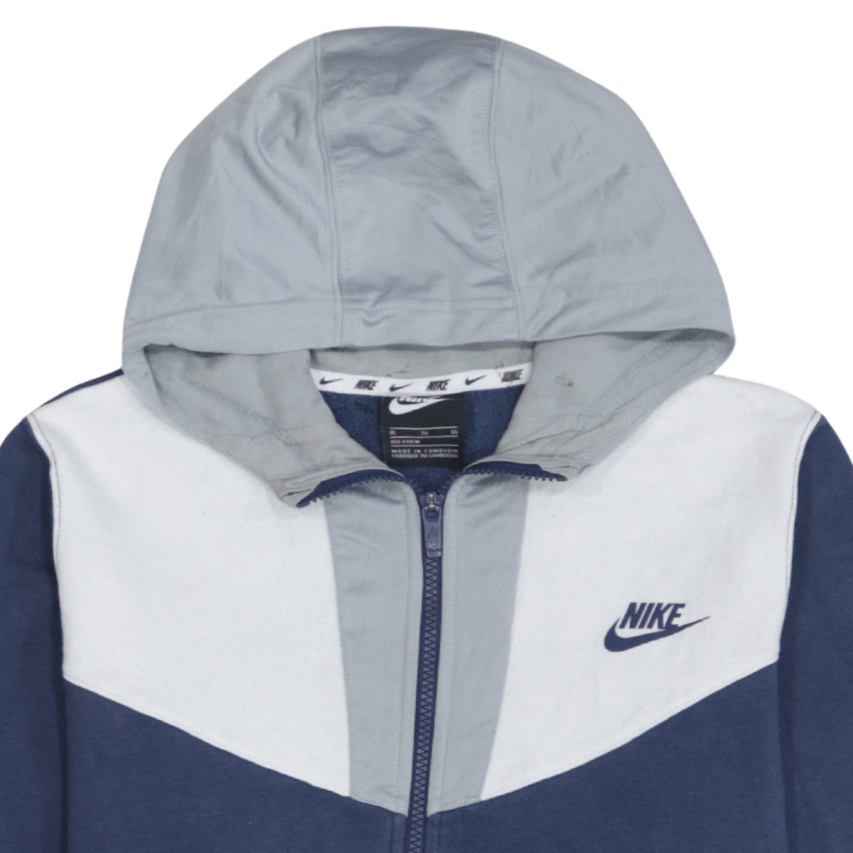 Nike Boys Blue Full Zip Hoodie XL 158-170cm Colourblock Cotton Blend