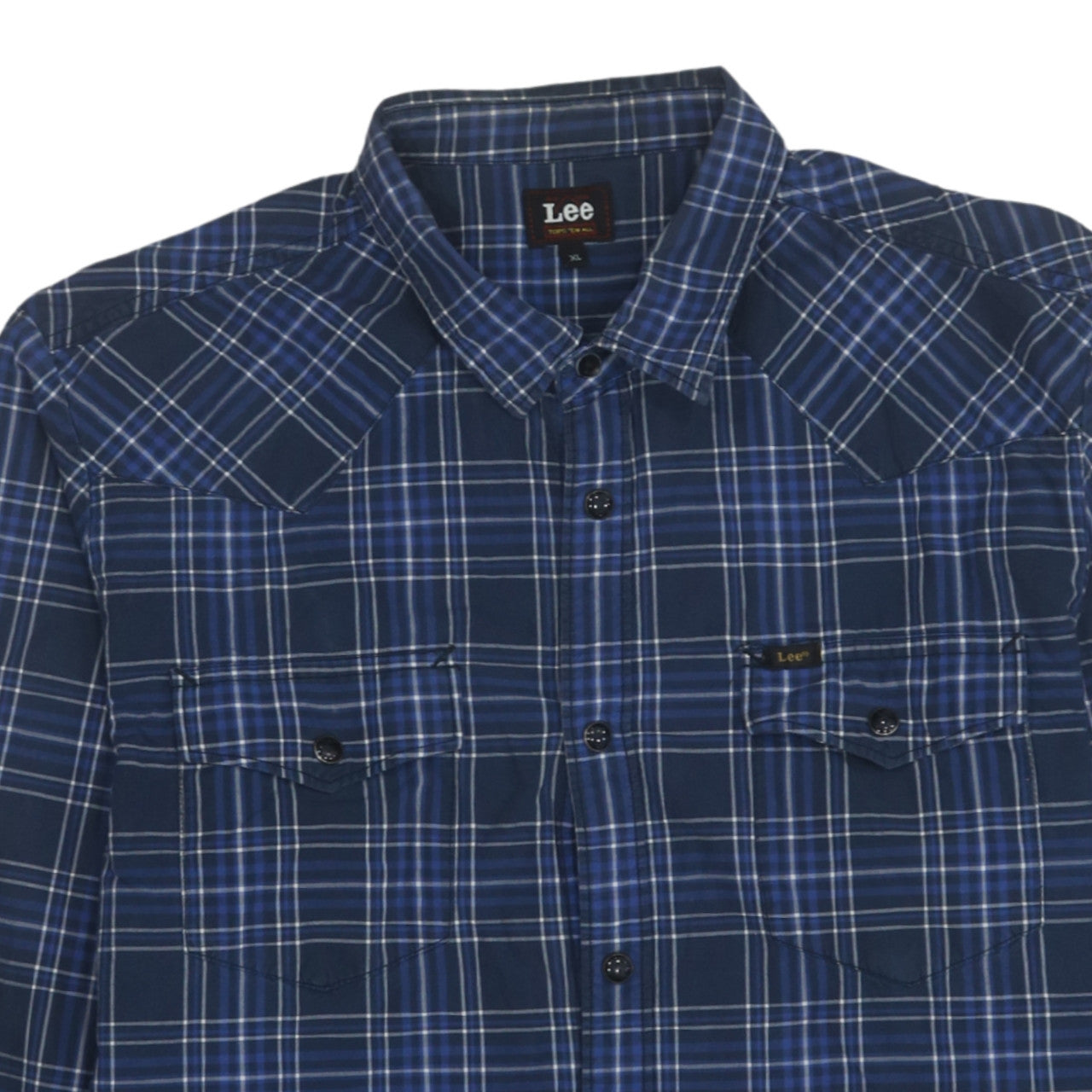 Lee Men's Blue Plaid Cotton Long Sleeve Button-Up Western Shirt XL