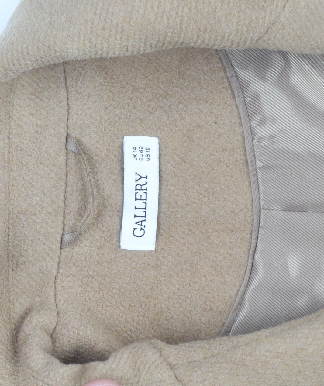 Gallery Women's Beige Wool Blend Long Coat Size 14 Classic Overcoat