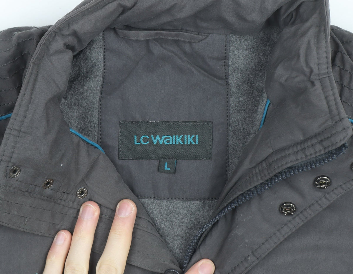 LC Waikiki Men's Grey L Windbreaker Jacket Full Zip Lined