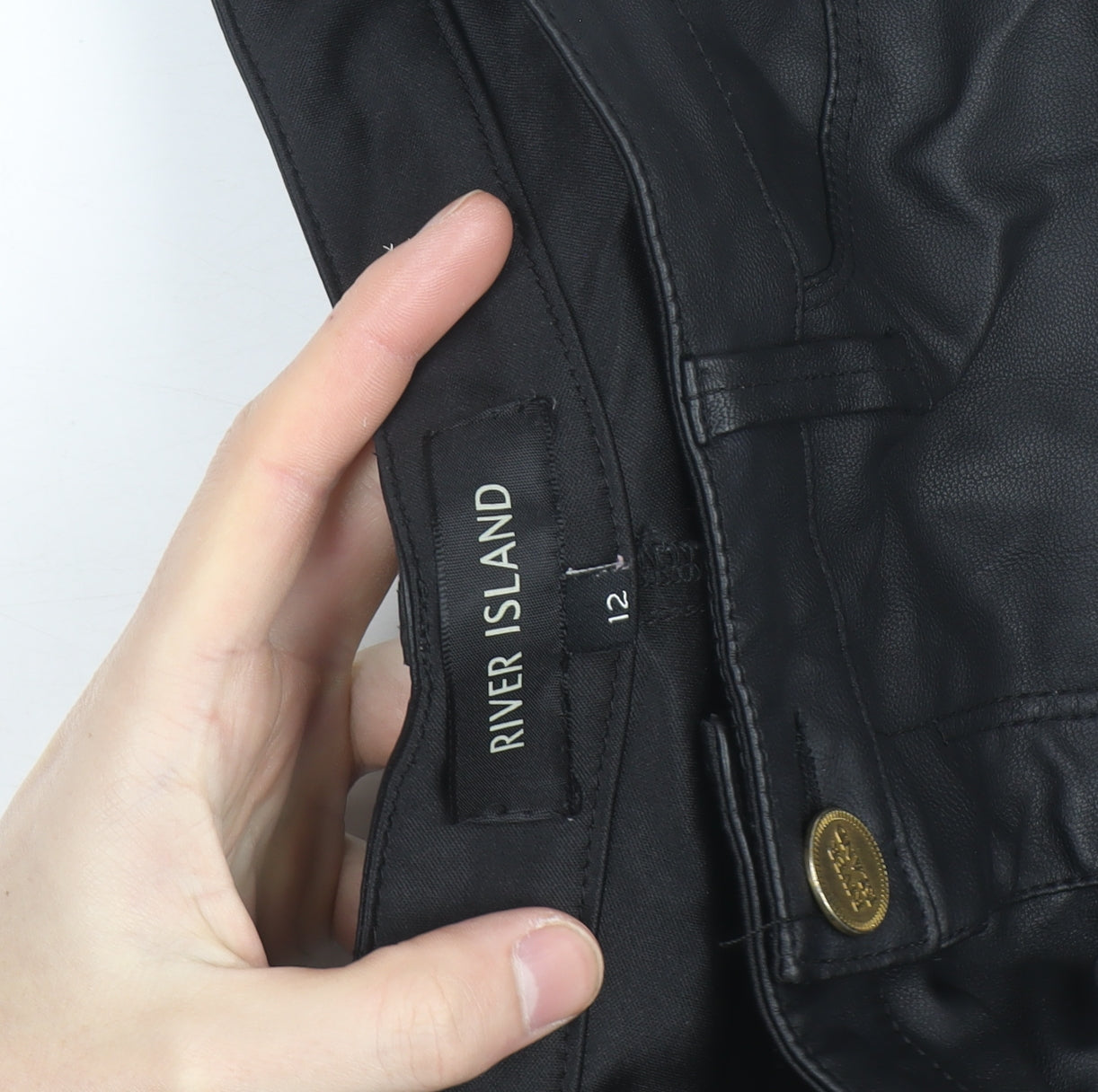 River Island Women's Black Faux Leather Skinny Trousers Size 12