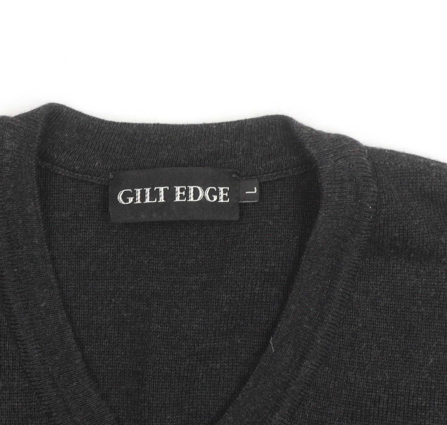 Gilt Edge Men's Black Wool Blend V-Neck Jumper Size L