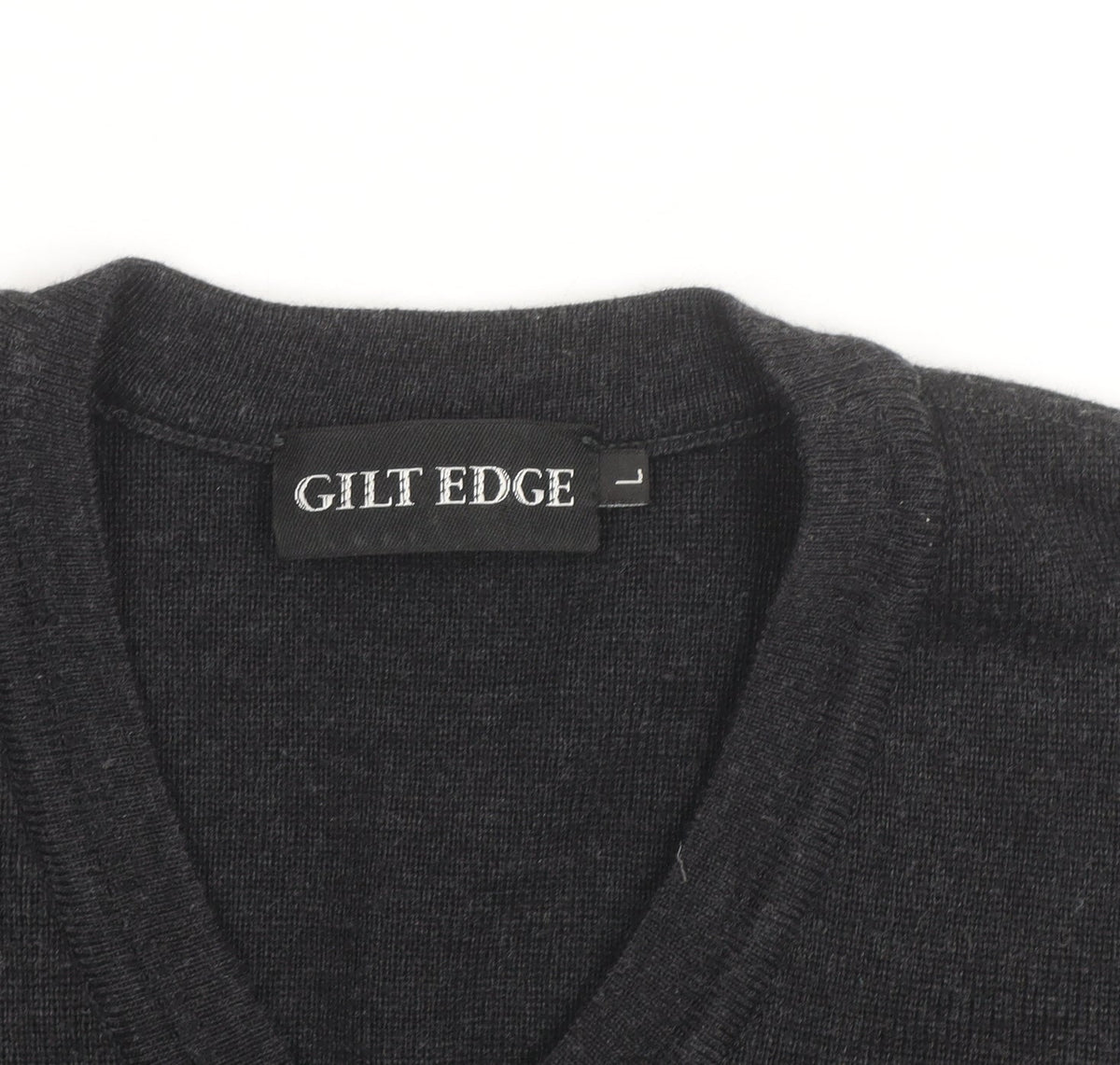 Gilt Edge Men's Black Wool Blend V-Neck Jumper Size L