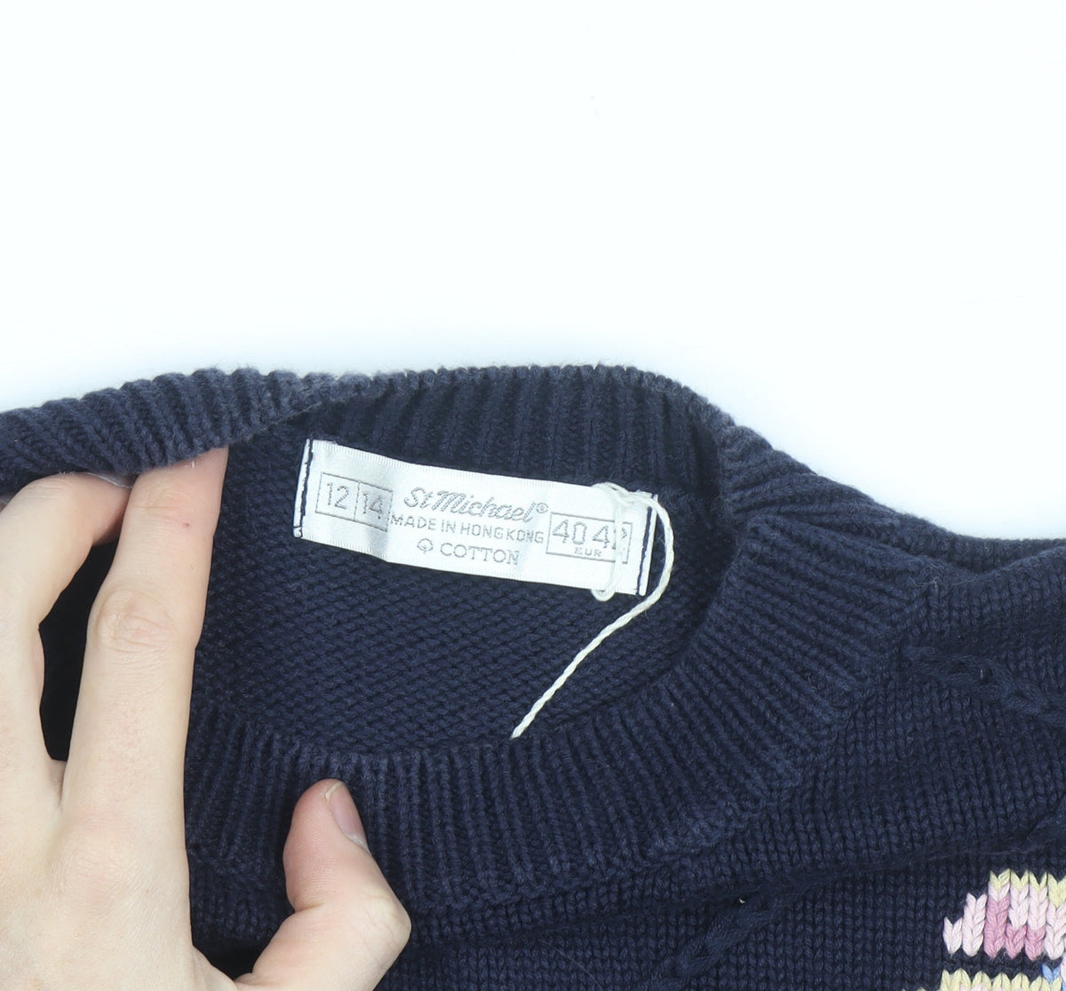 Marks & Spencer Women Navy Floral Embroidered Cotton Jumper Size 12-14
