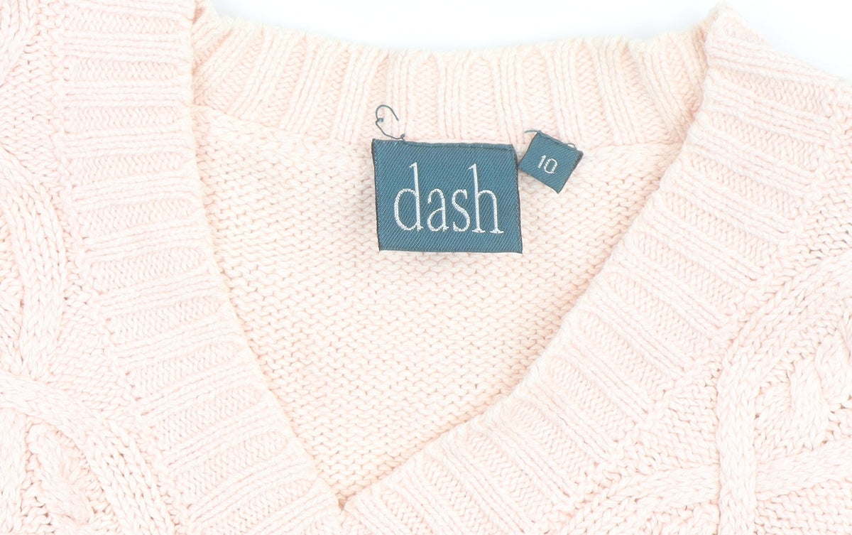 Dash Women's Pink V-Neck Cable Knit Long Sleeve Jumper Size 10