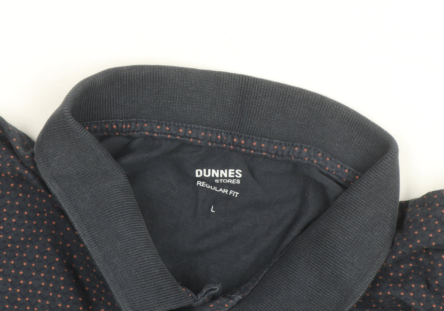 Dunnes Stores Men's Blue Polka Dot Collared Cotton T-Shirt L