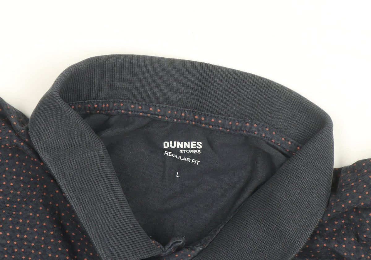 Dunnes Men's Blue Polka Dot Collared Cotton T-Shirt L