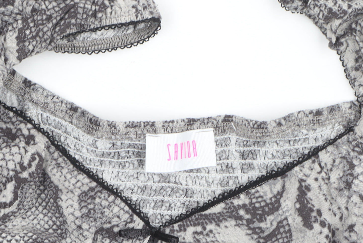 Savida Women’s Grey Snake Print Square Neck Long Sleeve Tunic Blouse Size 16