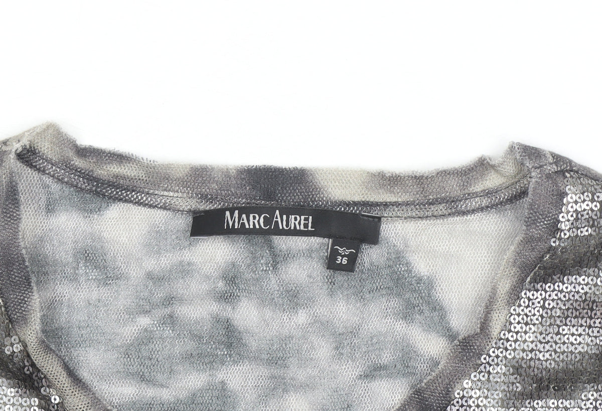 Marc Aurel Women's Grey Sequin Long Sleeve Cotton T-Shirt Size 8