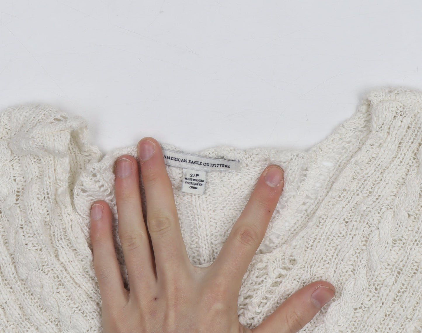 American Eagle Outfitters Women’s Ivory Open-Knit Cotton Jumper Size S
