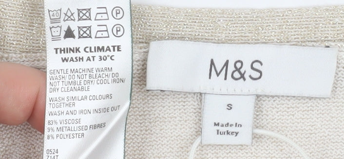 Marks & Spencer Women Beige Sleeveless V-Neck Knit Vest Small