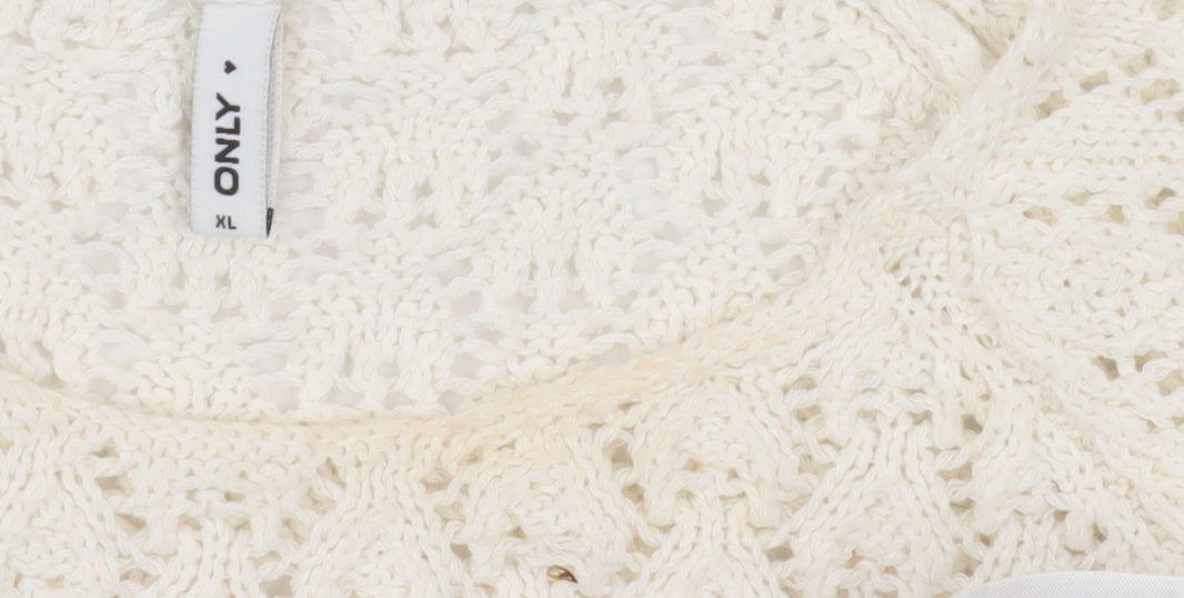 ONLY Women Ivory Open-Knit Cotton Pullover Jumper XL