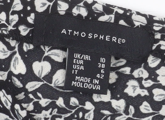 Atmosphere Women Black Floral V-Neck Slip Dress Size 10