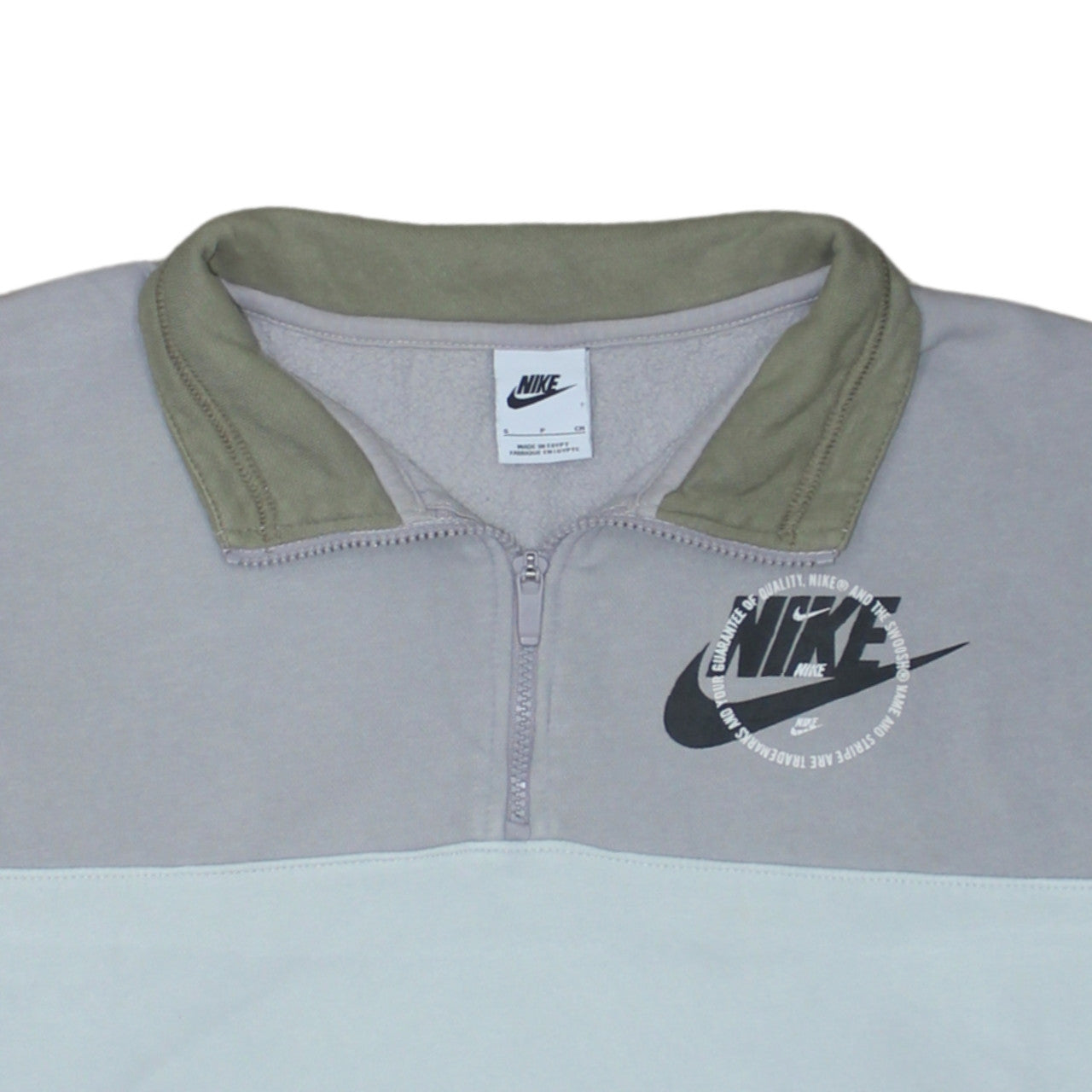 Nike Women’s Grey & Khaki 1/4 Zip Logo Sweatshirt Size S