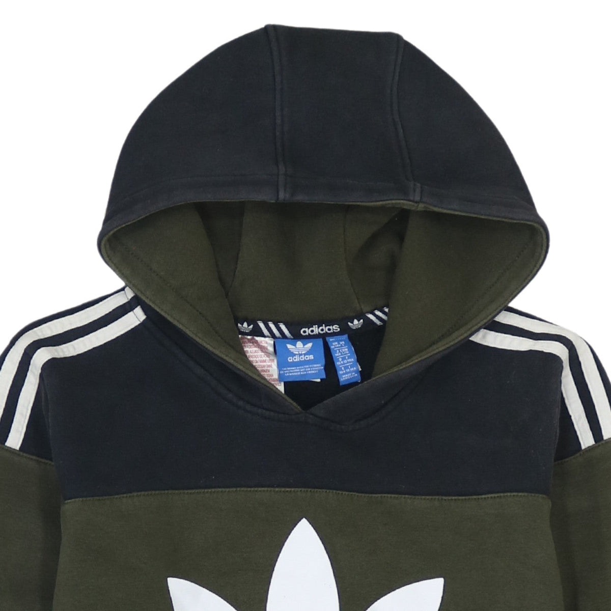 Adidas Boys Green Colourblock Pullover Hoodie 13-14 Years Hooded Sweatshirt