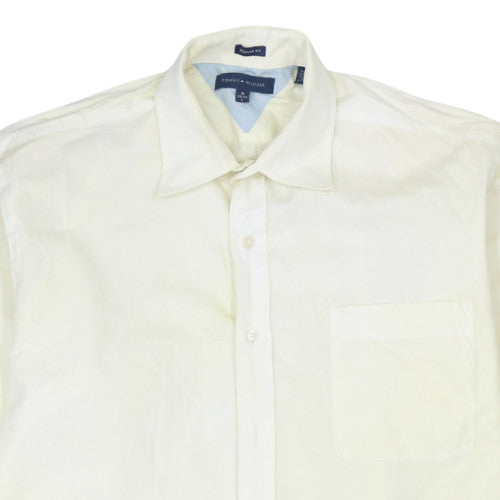 Tommy Hilfiger Men's Ivory Cotton Regular Fit Long Sleeve Shirt L