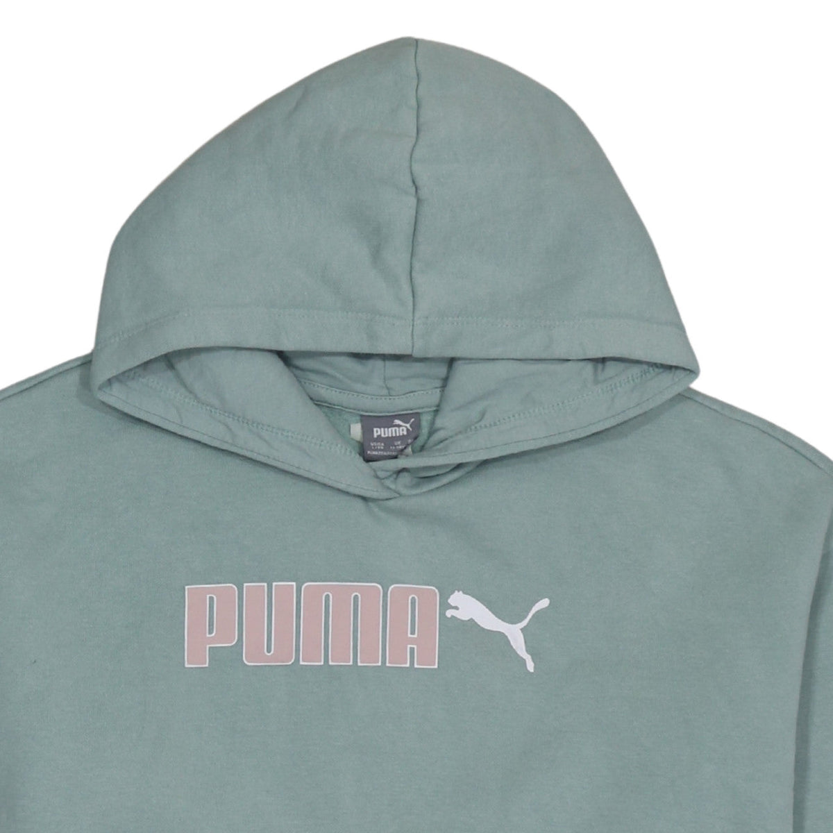 Puma Girls Green Pullover Hoodie 13-14 Years Logo Fleece Sweatshirt