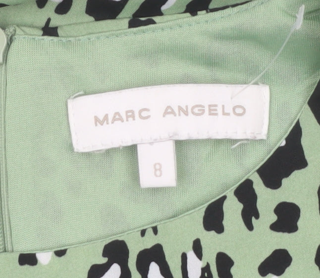Marc Angelo Womens Green Leopard Print Midi A-Line Dress Size 8