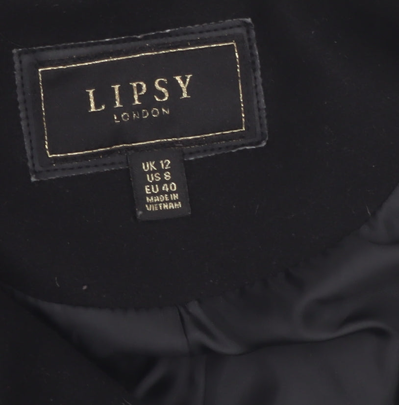 Lipsy Women’s Black Mid-Length Polyester Overcoat UK 12