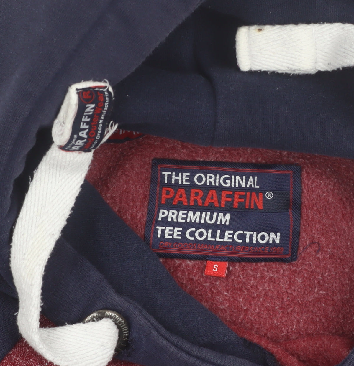 Paraffin Men’s Red & Navy Pullover Hoodie Size S Graphic Fleece