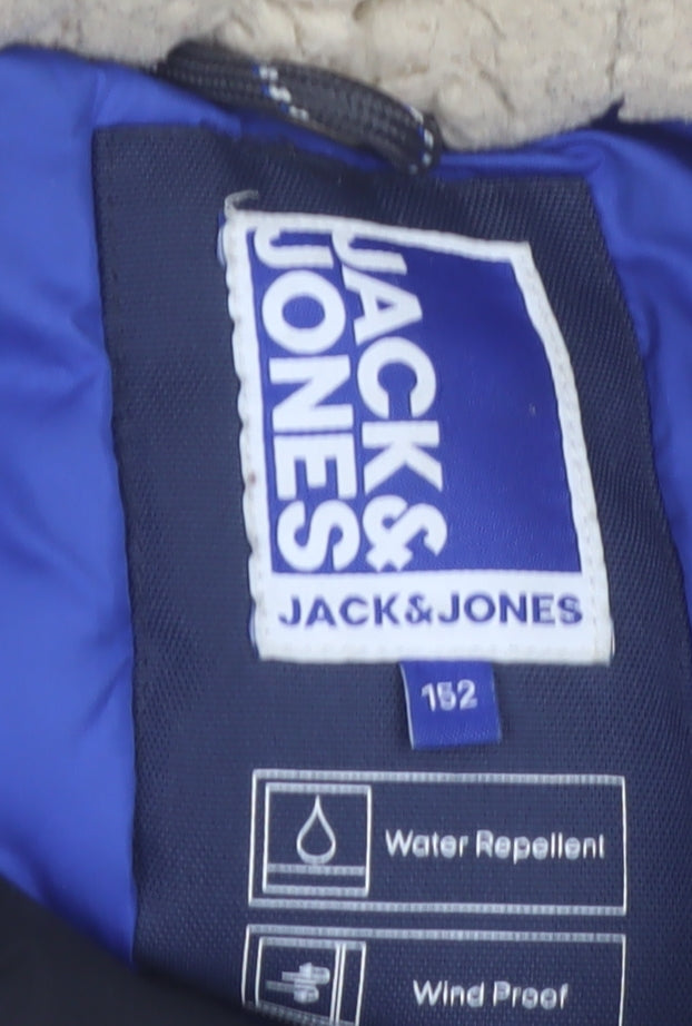 Jack & Jones Boys Black Hooded Parka Coat Size 152 Water Repellent Winter Jacket