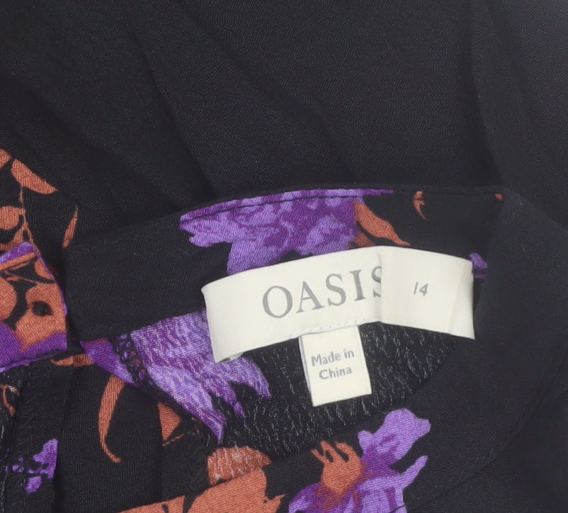 Oasis Womens Black Floral Long Sleeve Viscose Tunic Blouse UK 14