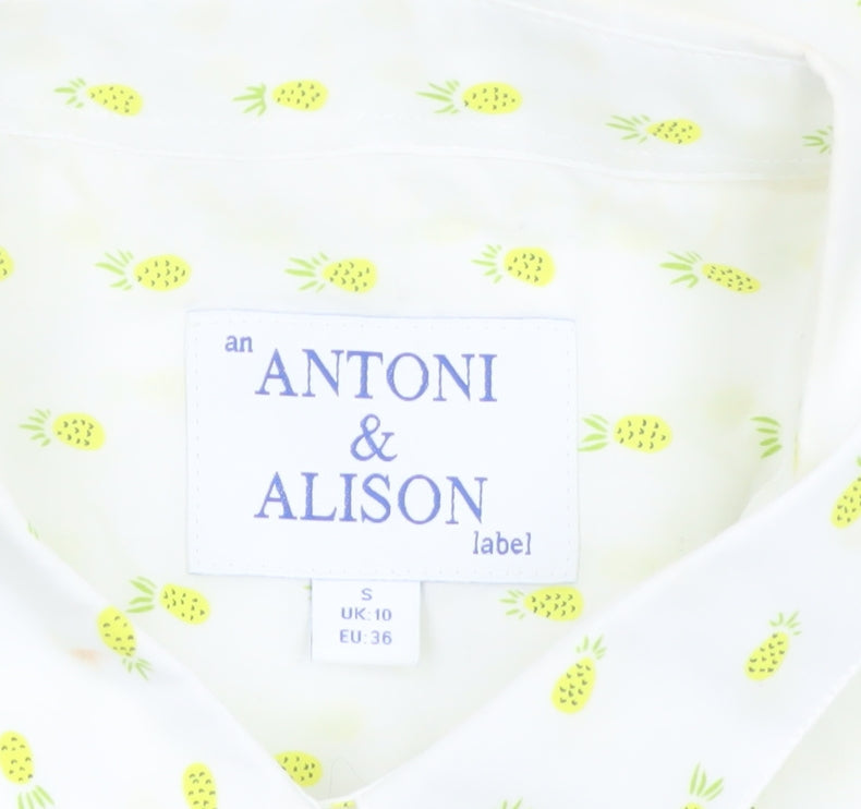 Antoni & Alison Women's White Pineapple Print Sleeveless Cotton Blouse Size 10