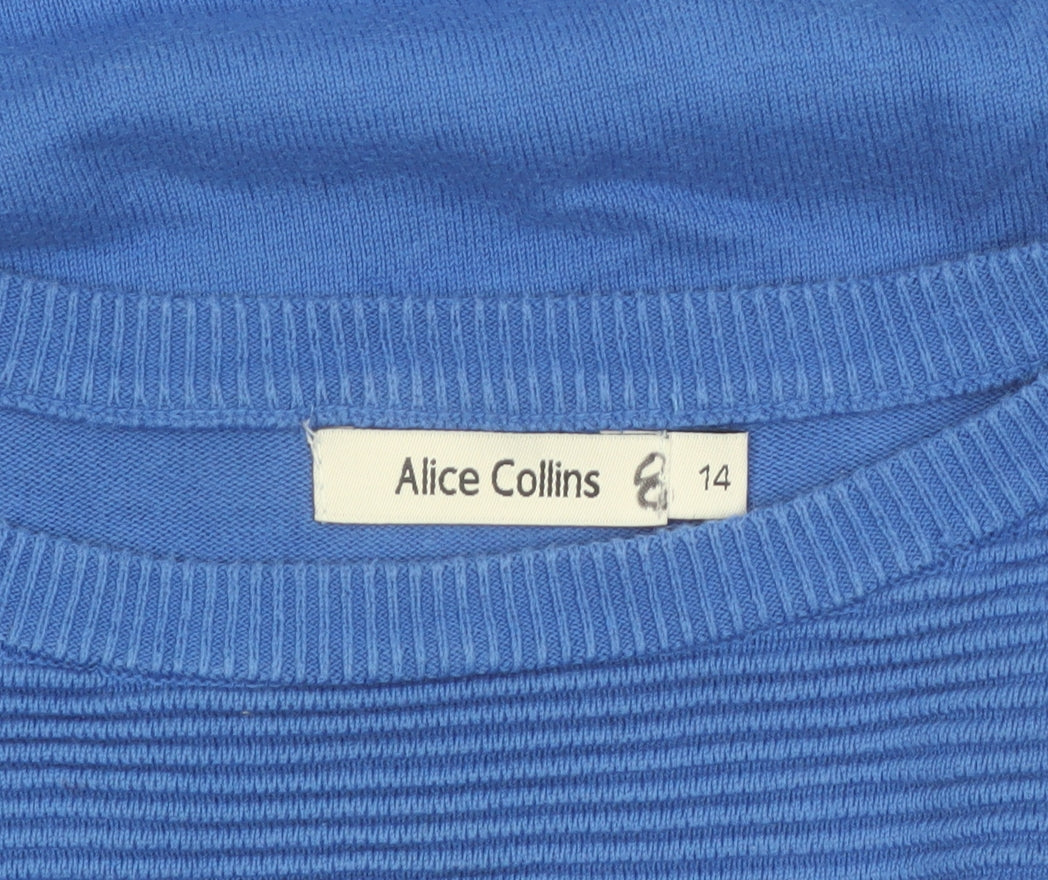 Alice Collins Women's Blue Cotton Crew Neck Jumper Size 14