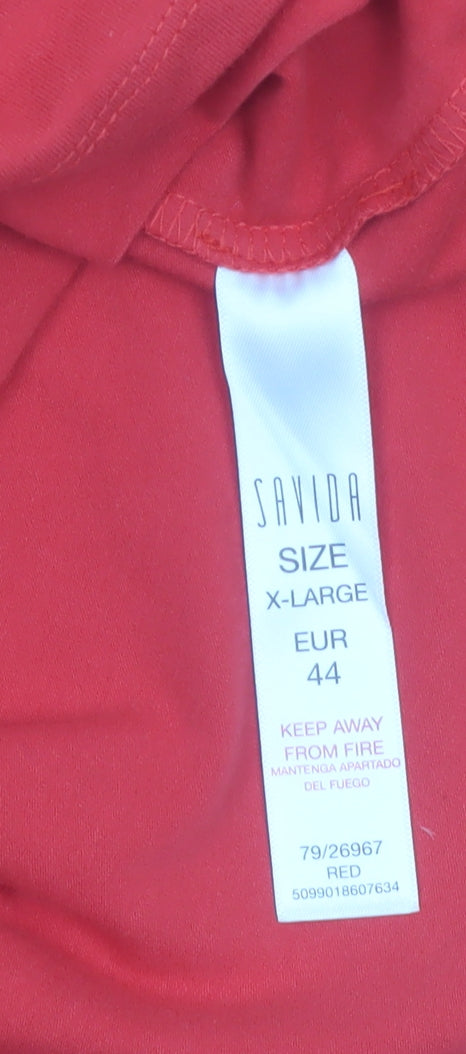 Savida Women's Red Long Sleeve Ruffle High Neck Blouse Size 16