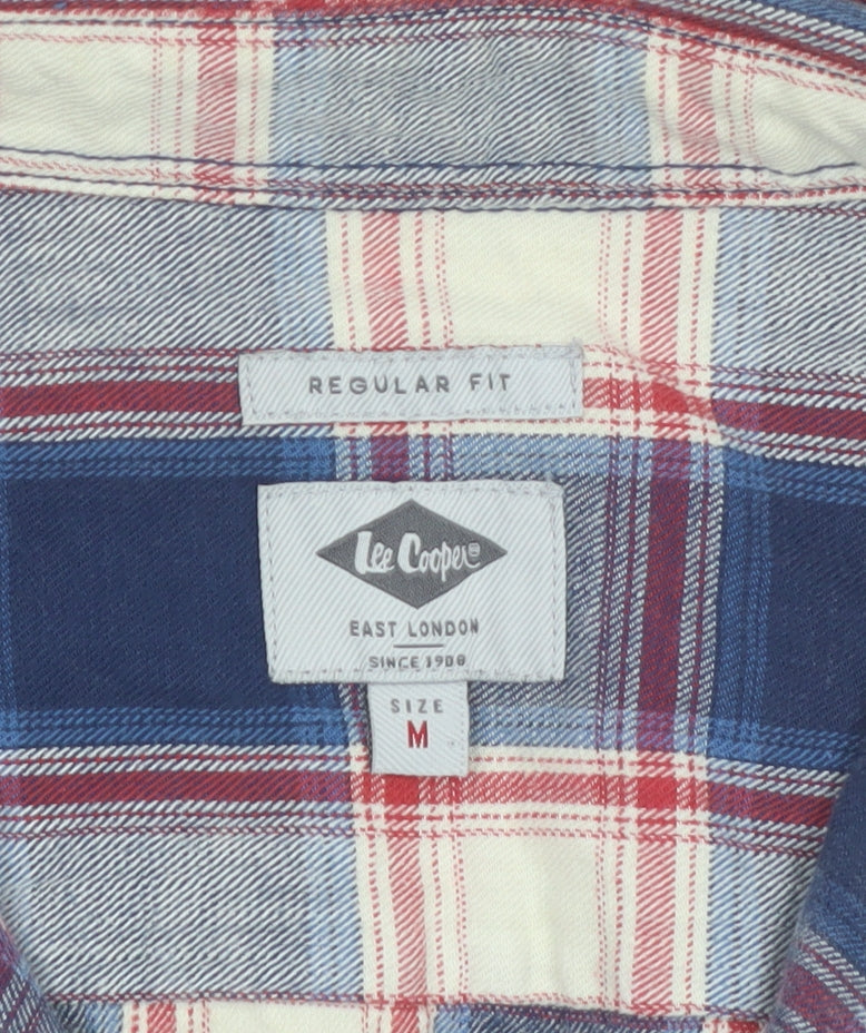 Lee Cooper Men's Blue Checked Regular Fit Cotton Long Sleeve Shirt M
