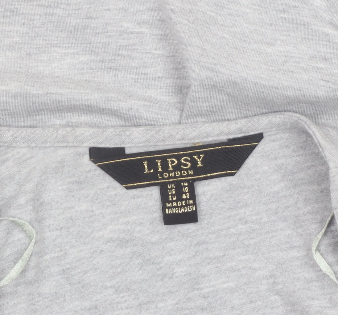 Lipsy Women Grey Open Front Mid-Length Jersey Coatigan UK 14