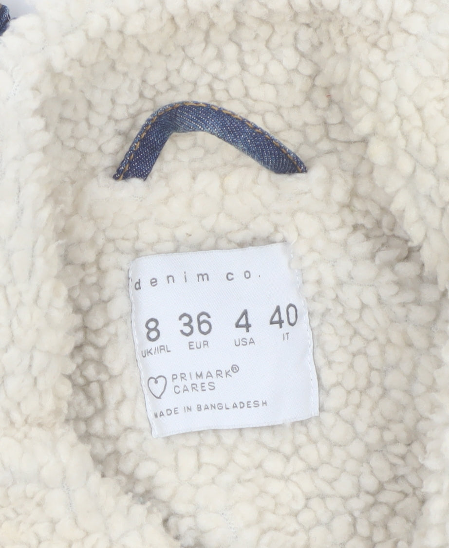 Primark Women Blue Denim Sherpa Lined Jacket Size 8