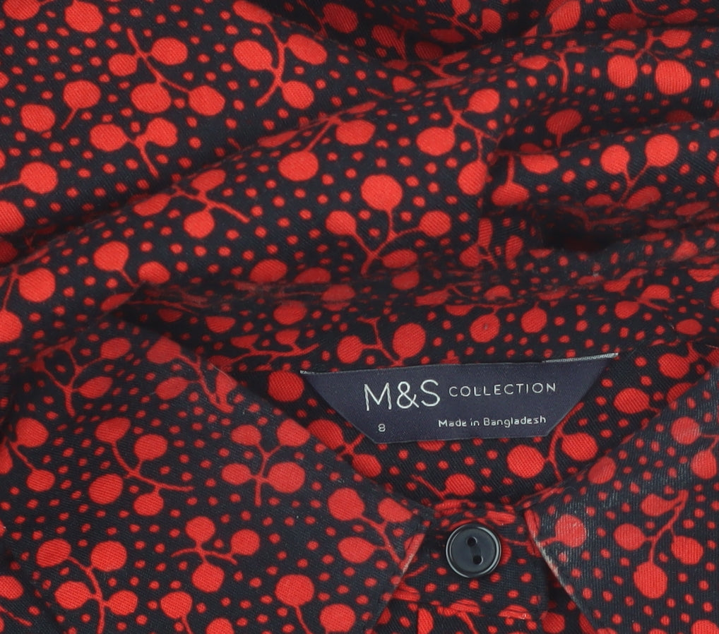 Marks and Spencer Womens Black Red Floral Shirt Dress Size 8