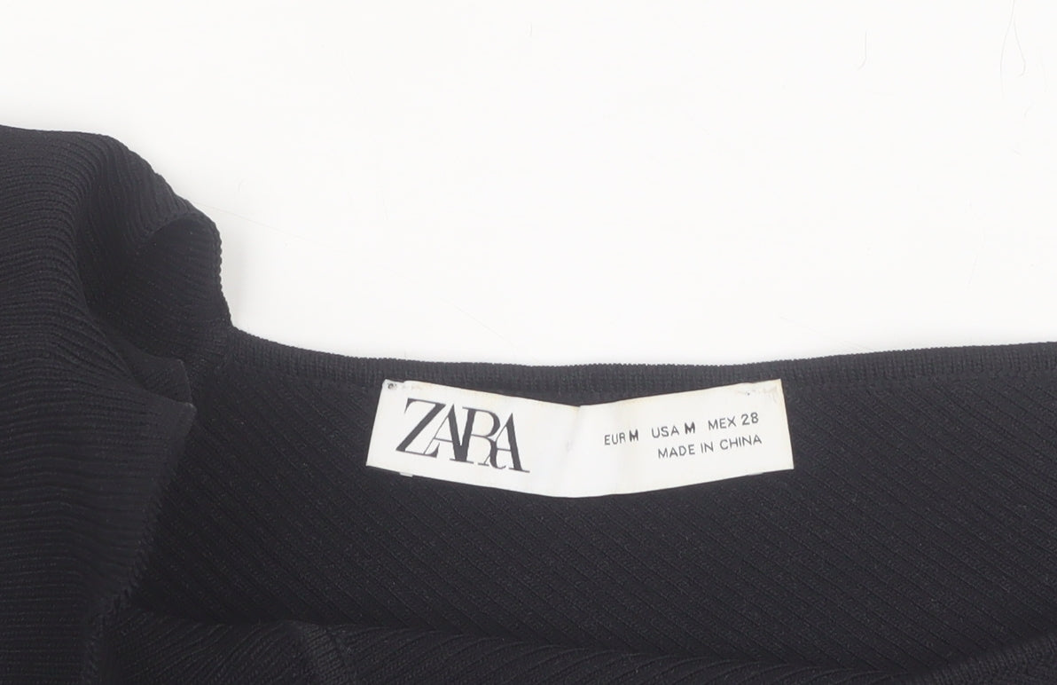 Zara Womens Black Asymmetrical High Neck Slim Fit Jumper Size 12