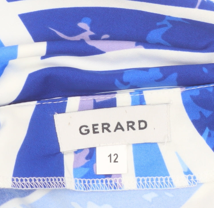 Gerard Women's Blue Geometric V-Neck Long Sleeve Tunic Blouse Size 12