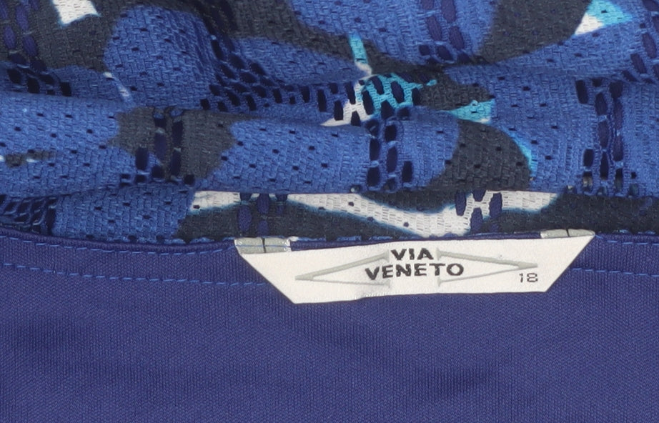 Via Veneto Women's Blue Geometric A-Line Dress Size 18