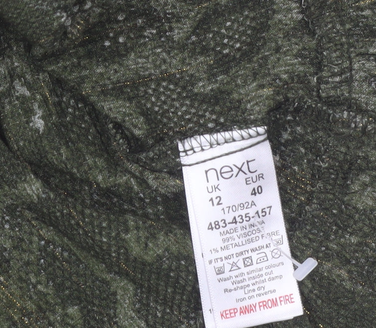 Next Women Green Animal Print A-Line Puff Sleeve Knee Length Dress Size 12