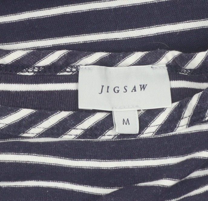 Jigsaw Women Blue Striped Cotton T-Shirt Dress M