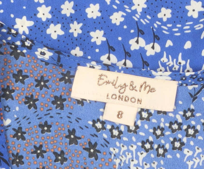 Emily & Me Women Blue Floral Wrap Blouse Size 8