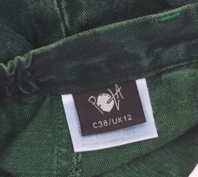 PohjanHeimo Women Green Cotton A-Line Midi Skirt UK12