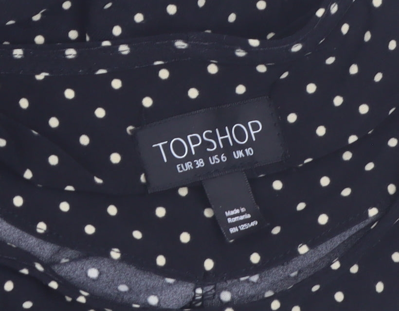 Topshop Womens Black Polka Dot Midi Fit & Flare Dress Size 10